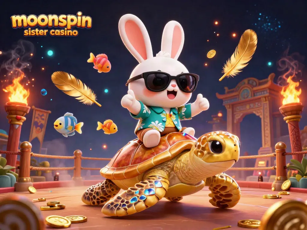 Engage with the moonspin sister casino through colorful characters and dynamic gambling elements in this vibrant illustration.