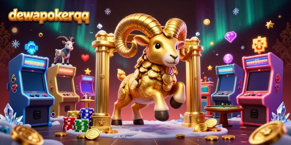Experience thrilling poker action with dewapokerqq's vibrant 3D gaming scene featuring golden elements and arcade excitement.