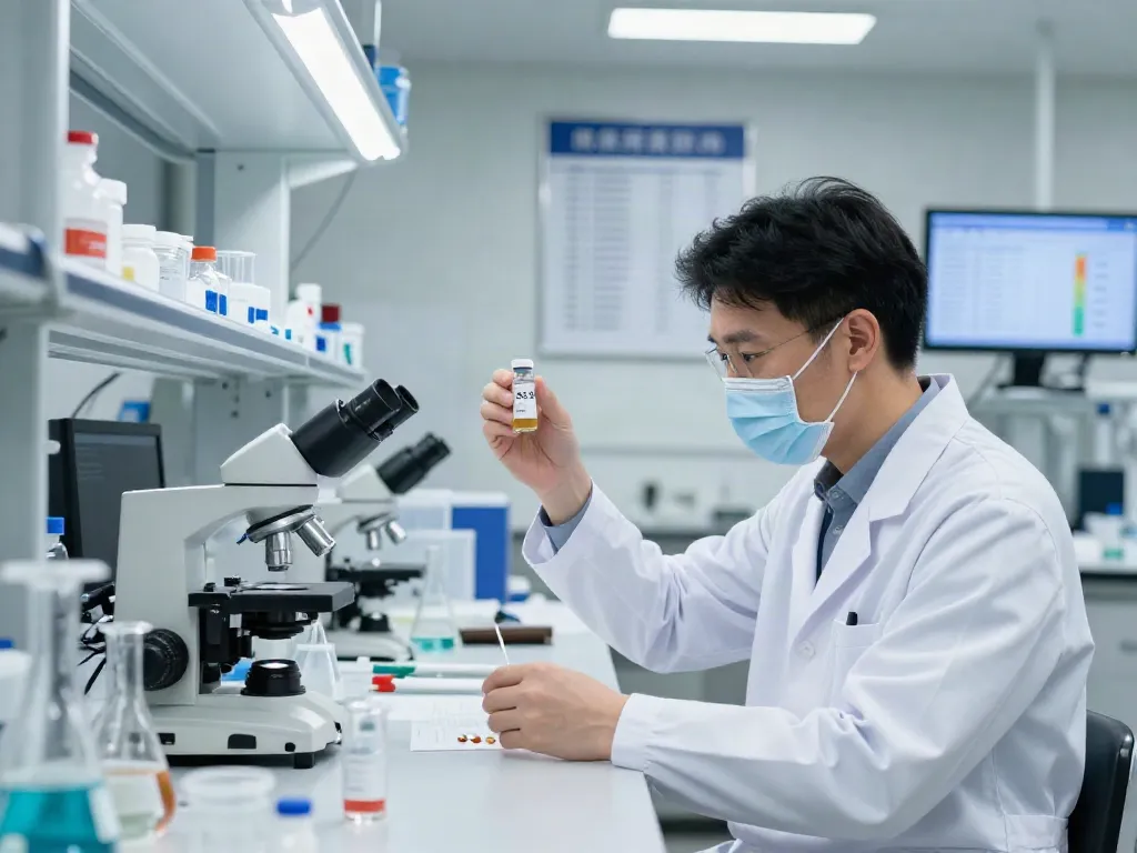 SS-31 peptide for sale in a lab setting with a scientist assessing research vial.