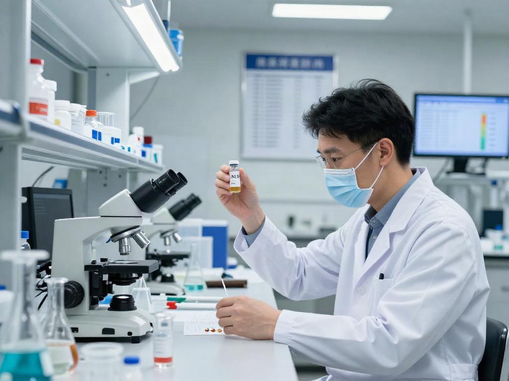 SS-31 peptide for sale in a lab setting with a scientist assessing research vial.