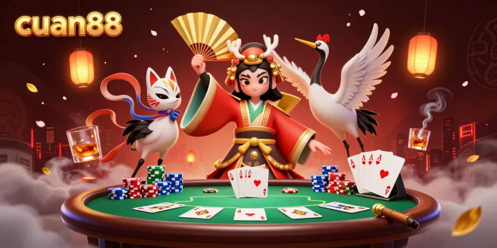 Experience the excitement of cuan88 poker with a dynamic 3D illustration showcasing intense action and vibrant details.