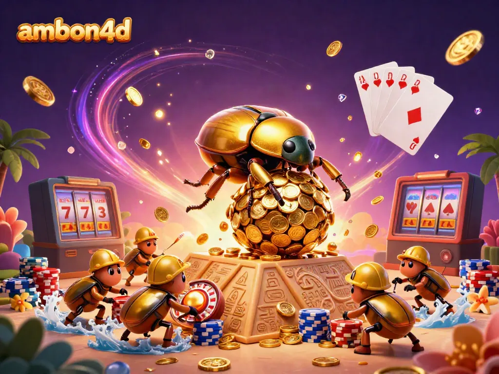 Win with ambon4d by rolling golden coins and uncovering casino treasures in an exciting game scene.