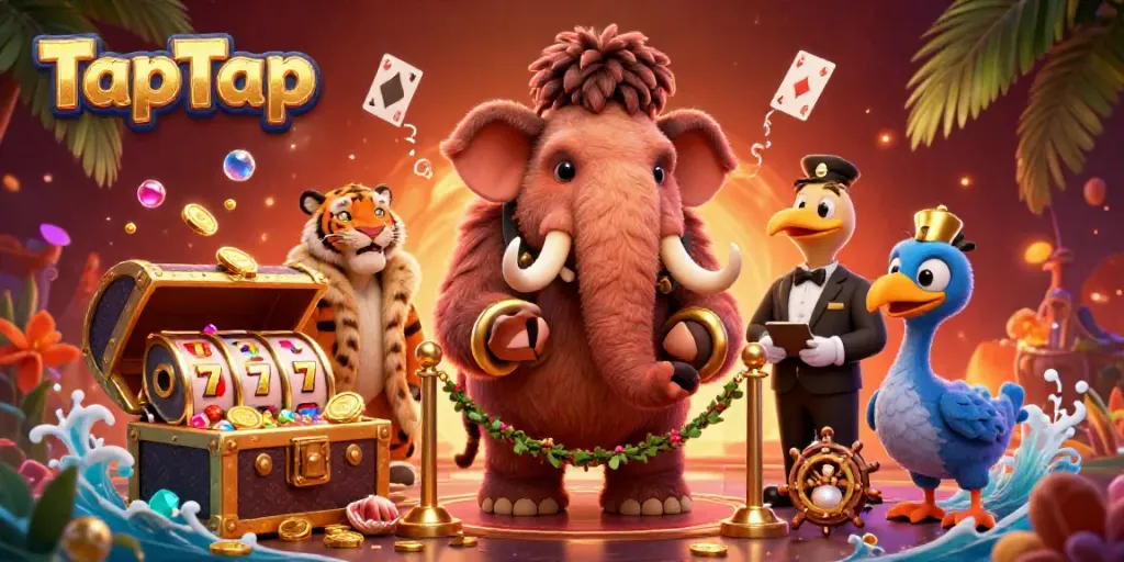 Experience the thrill of TapTap with a vibrant casino scene featuring a mammoth bouncer and dramatic elements.