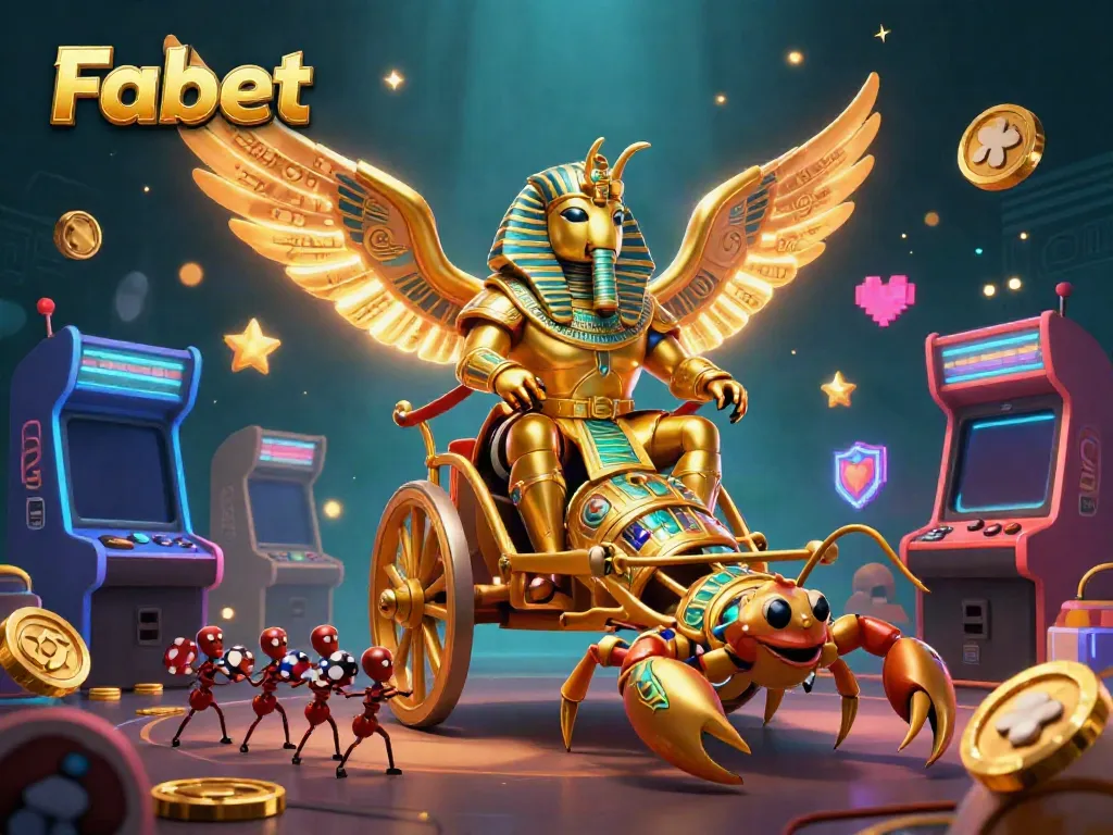Experience thrilling gaming action with Fabet featuring a pharaoh beetle and scorpions in a vibrant casino world.