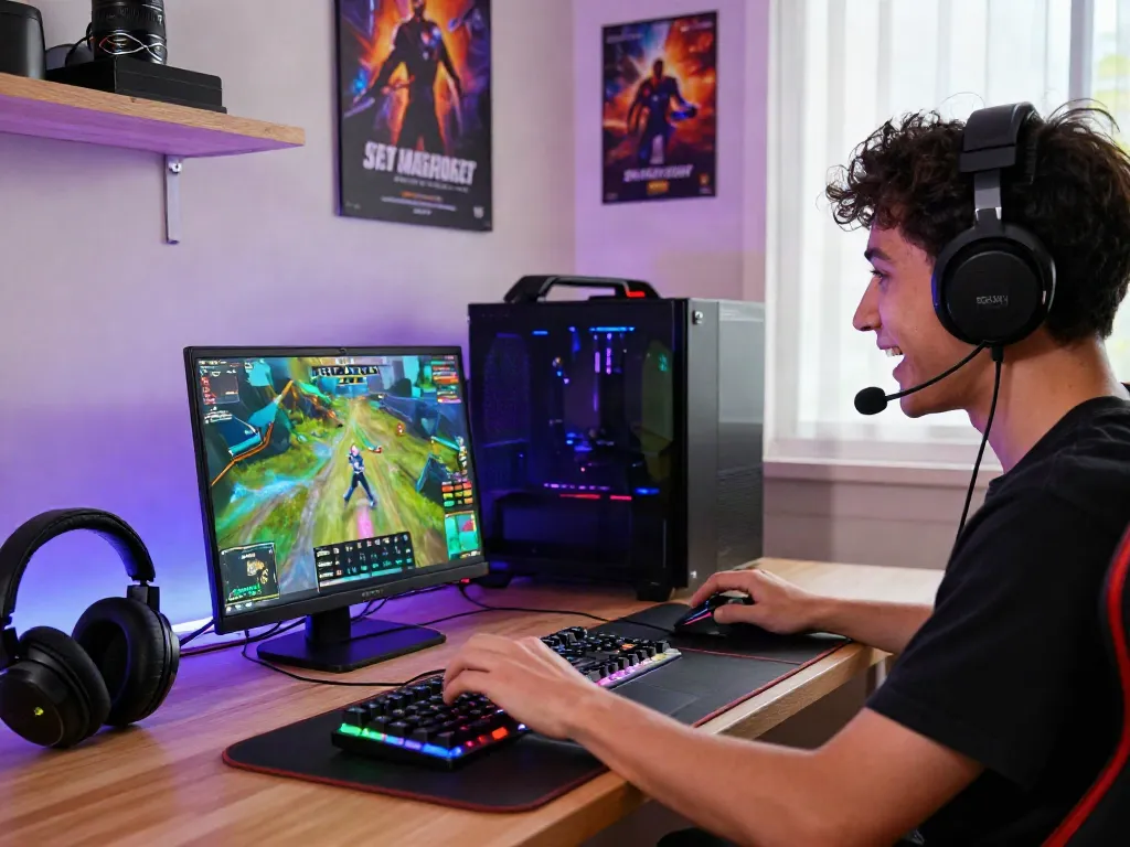 Pengguna vegas168 bermain game online dengan semangat di ruang modern yang nyaman.