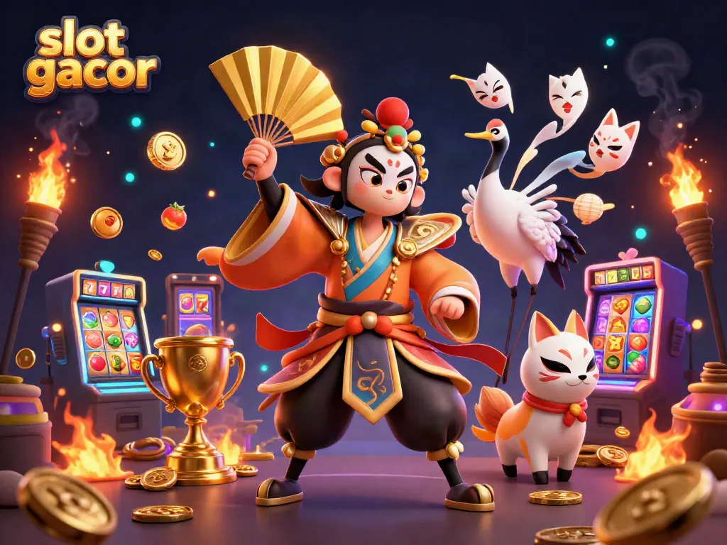 Experience slot gacor excitement with vibrant characters and dynamic casino elements in this immersive illustration.