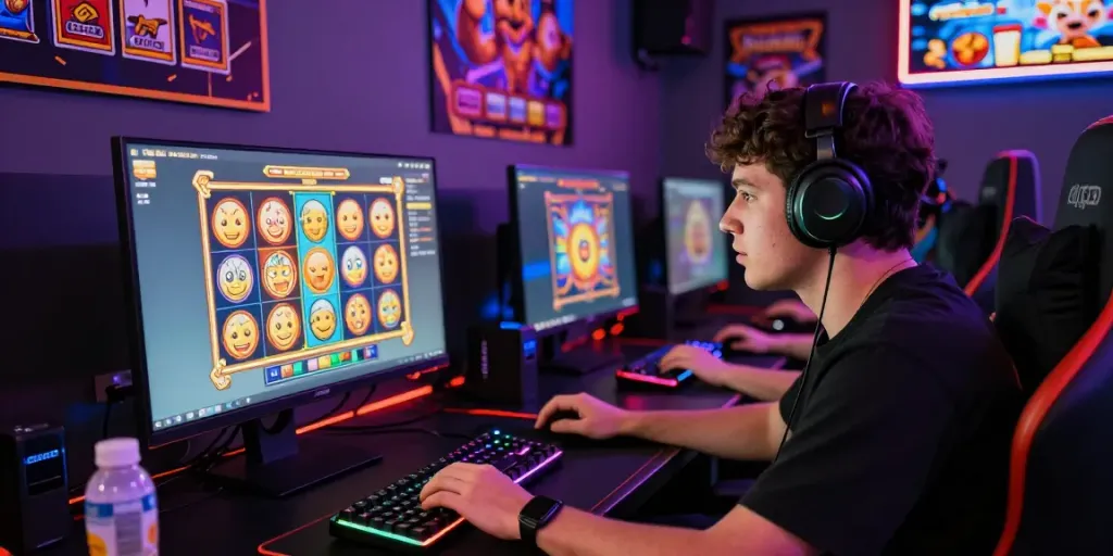 Dive into the excitement of slot jackpot gaming with vibrant visuals and a focused player.