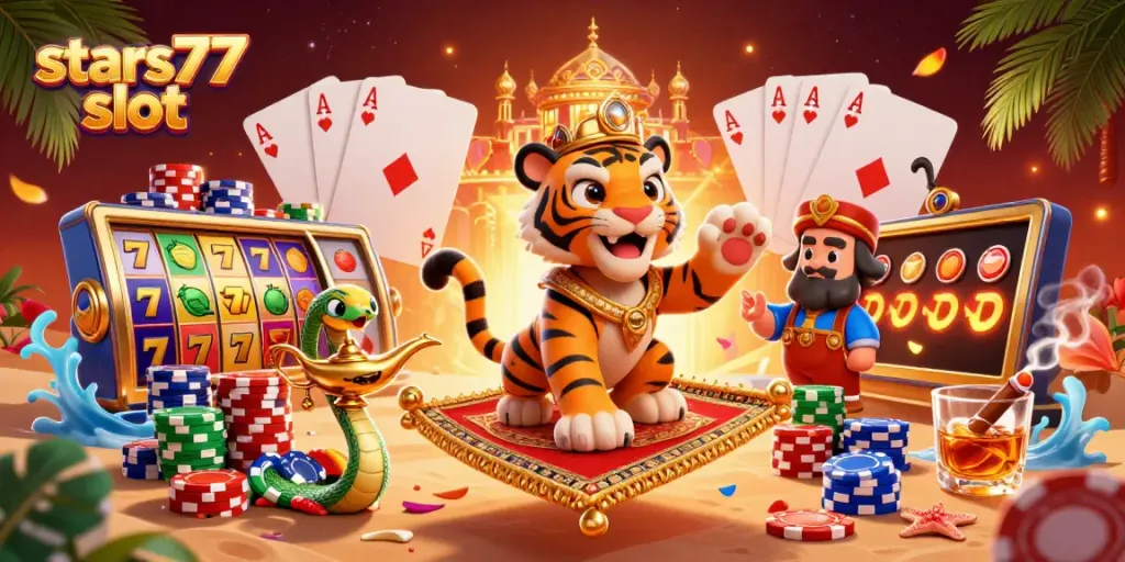 Saksikan momen slot terpenting di stars77 slot dengan sultan harian dan simbol buah berkilau.