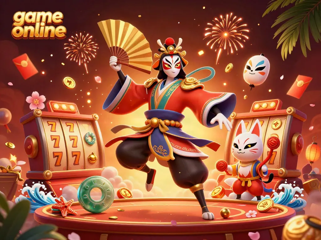 Experience thrilling game online sessions with dynamic characters and festive elements in a vibrant atmosphere.