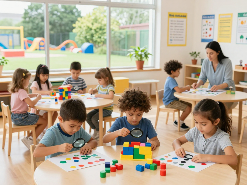 Reggio Emilia Preschool Singapore children engaged in creative, hands-on learning activities in a vibrant classroom.