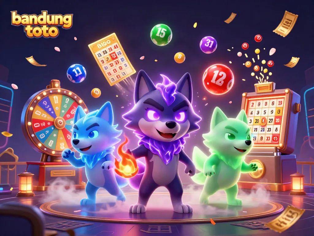 Engage with bandung toto in a vibrant 3D illustration showcasing exciting lottery elements and animated game features.