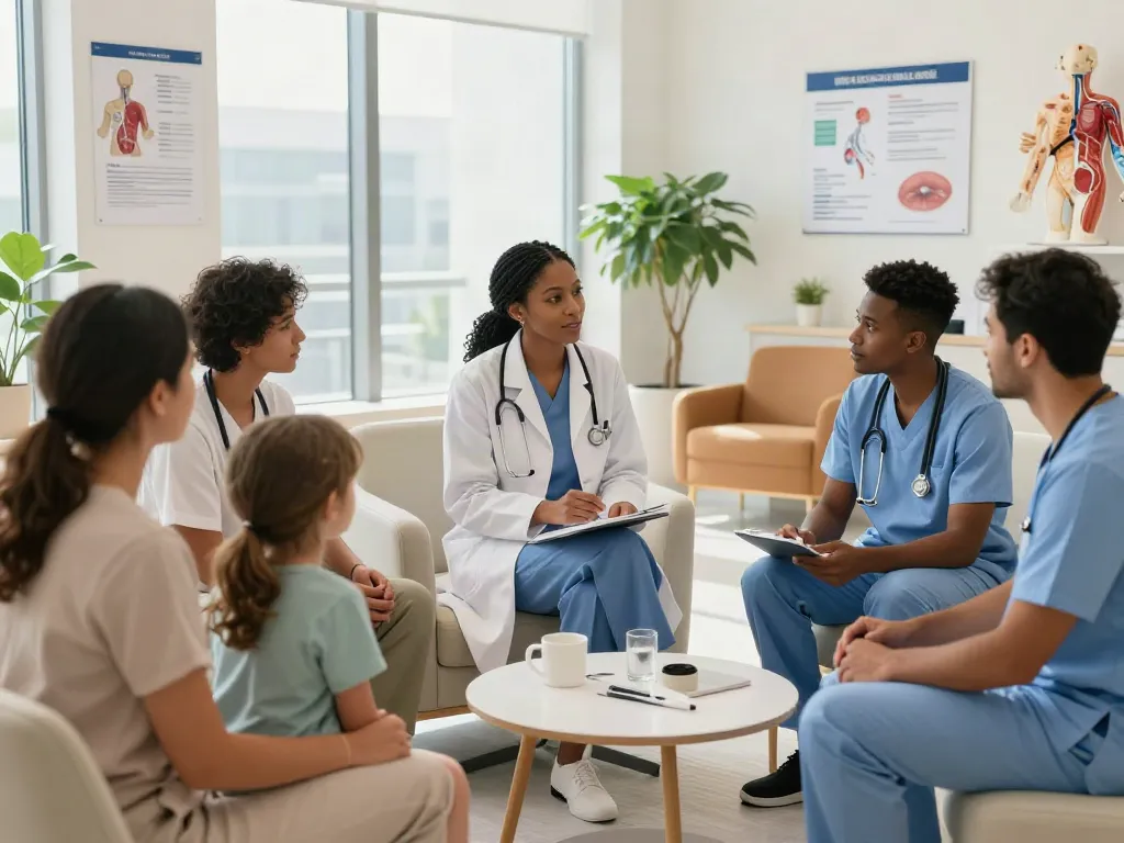 Esophageal cancer treatment in Abu Dhabi consultation with a caring medical team discussing options.