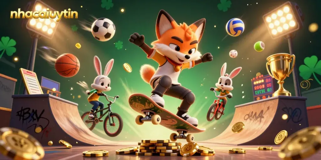 nhacaiuytin showcases exciting casino action with animated characters and vibrant elements in a dynamic scene
