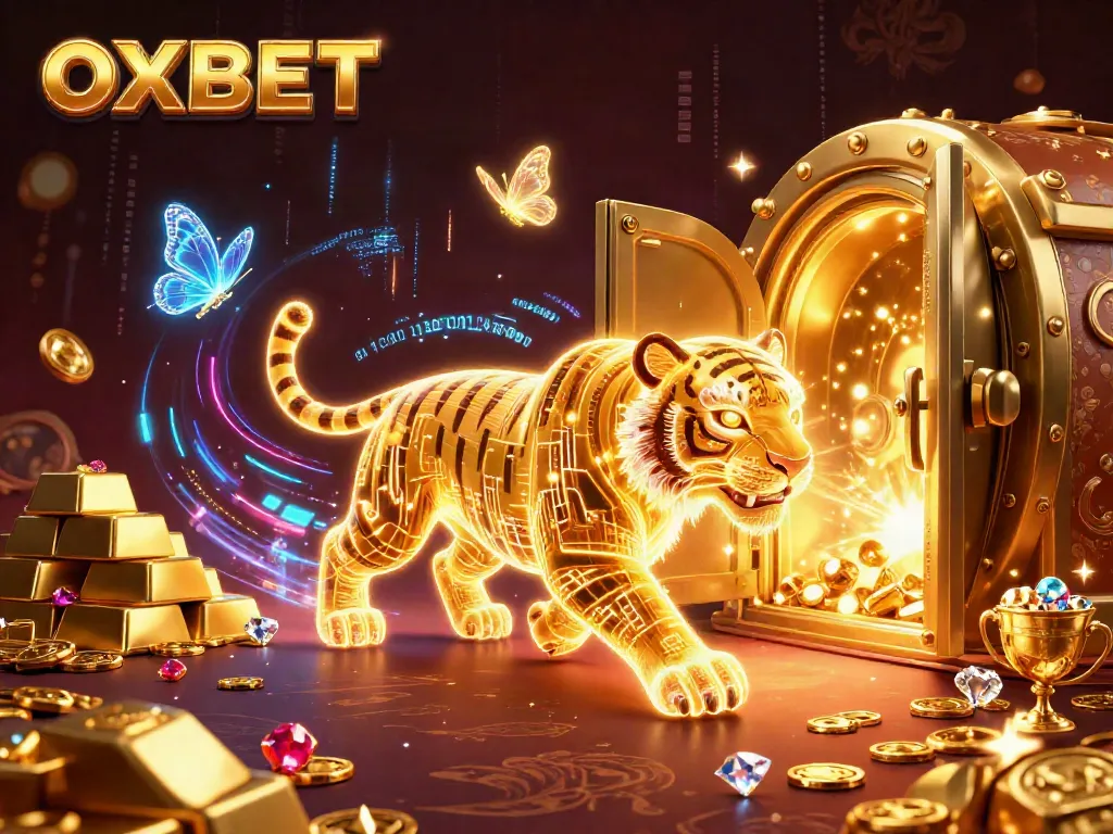 Join the excitement at OXBET with a vibrant casino scene featuring a neon tiger and treasure!