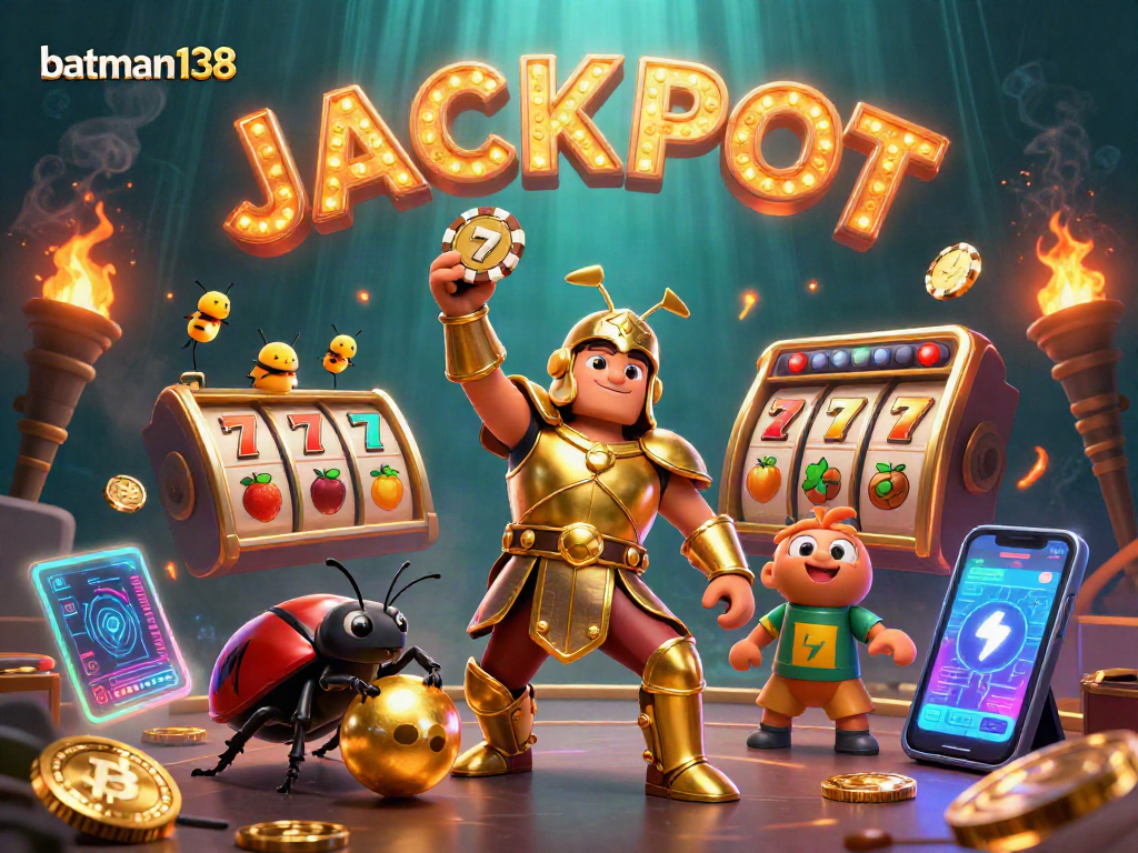 Experience thrilling wins with batman138 as beetles celebrate a jackpot in a vibrant casino.