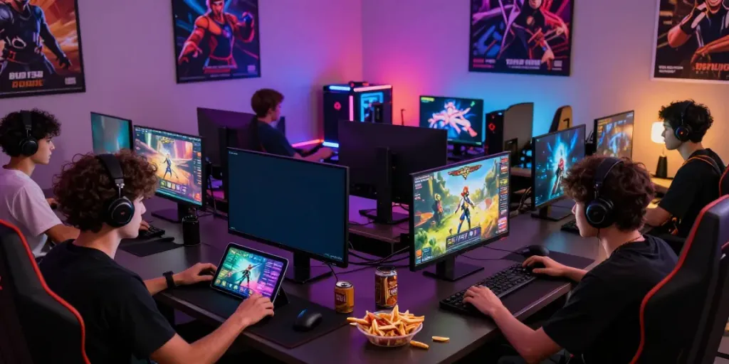 Engaged gamers experiencing bro138's interactive online gaming environment with vibrant interfaces.