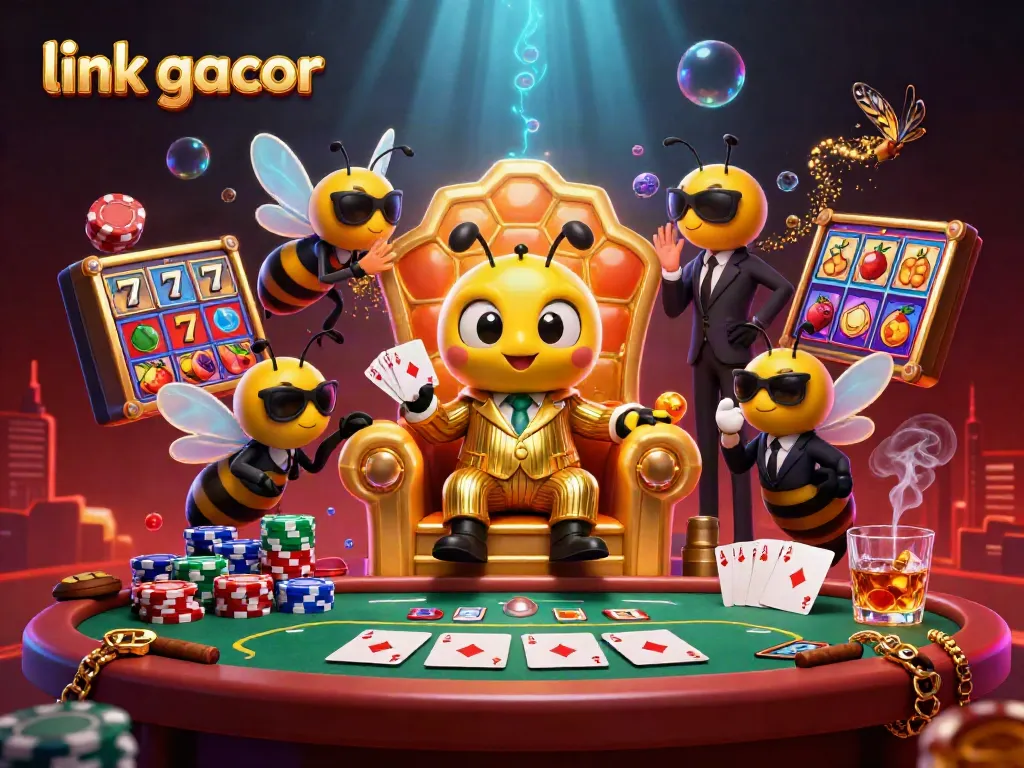Engage with link gacor in this vibrant illustration showcasing a lively casino scene packed with slots.