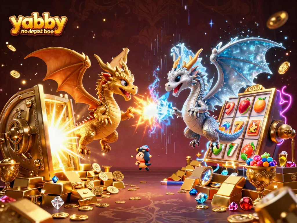 Experience the excitement with the yabby no deposit bonus, featuring dazzling dragons and vibrant slot elements.