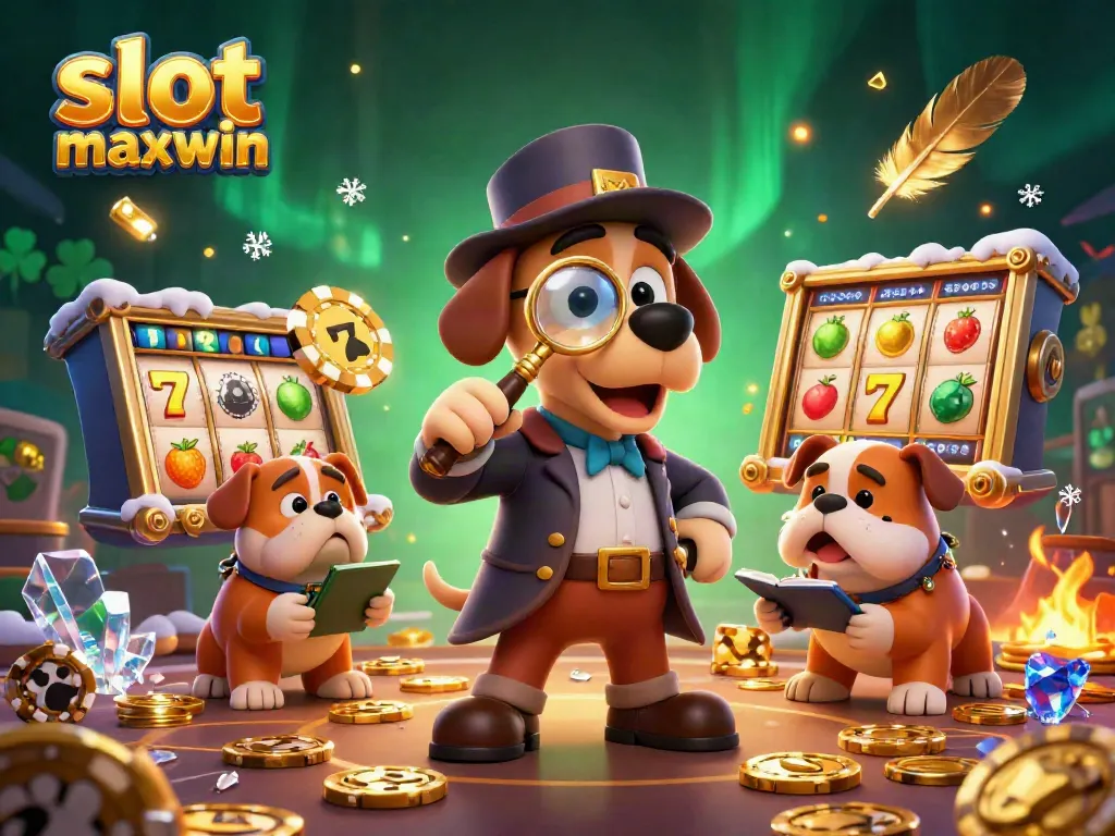 Experience slot maxwin excitement with cartoon characters exploring a treasure-filled casino scene.