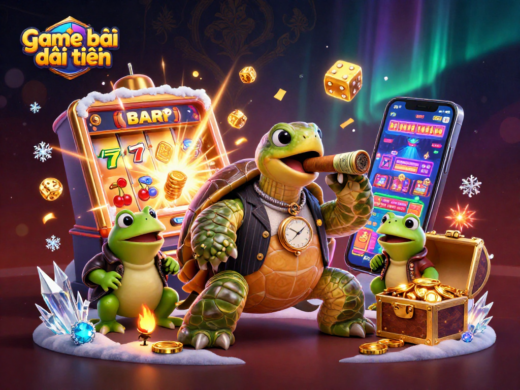 Experience the excitement of game bài đổi thưởng at a vibrant 3D casino scene bursting with jackpots.