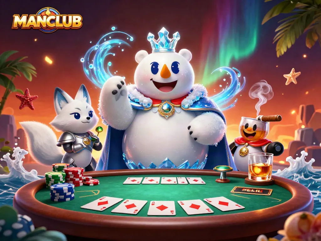 Engage in MANCLUB poker action amongst vibrant 3D elements, showcasing excitement and strategy.