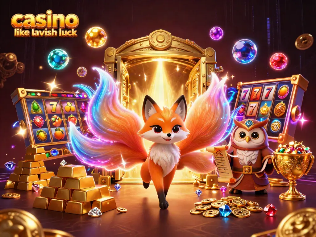 Experience the excitement of a casino like Lavish Luck with this vibrant 3D illustration featuring magical elements.
