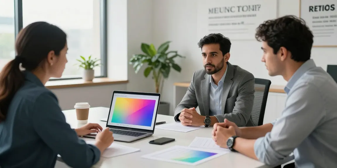 Michael Rustom consulting with a client in a modern office, showcasing collaboration and analytics.