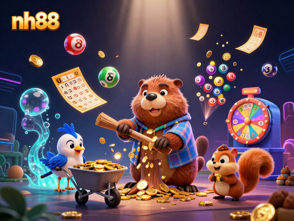 Experience the thrill of gaming at nh88, where golden coins rain down in this vibrant casino scene.