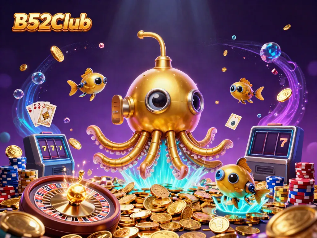 Engage in action with B52Club's thrilling gaming elements and a magical kraken submarine.