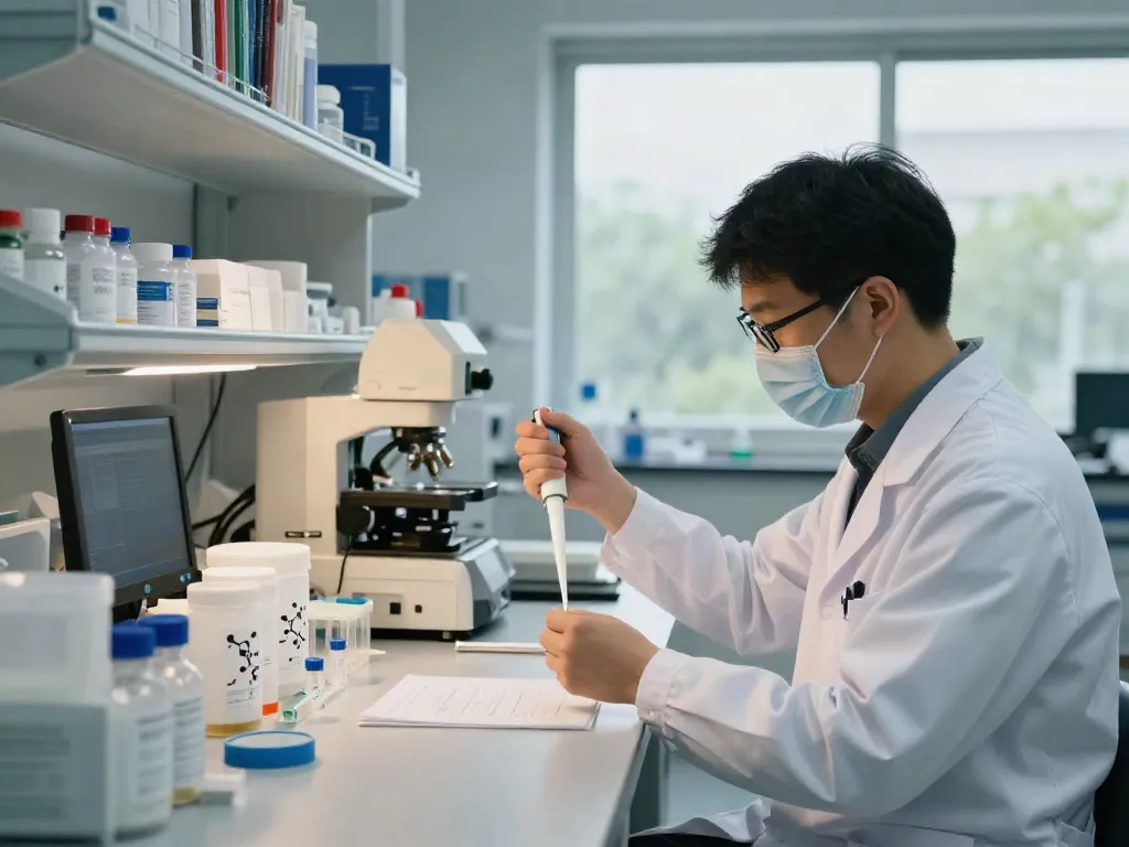Scientist preparing lab-sourced peptides in a modern lab environment.