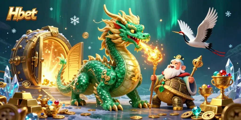 Experience the excitement of Hbet with vibrant 3D illustration featuring a dragon and treasures.