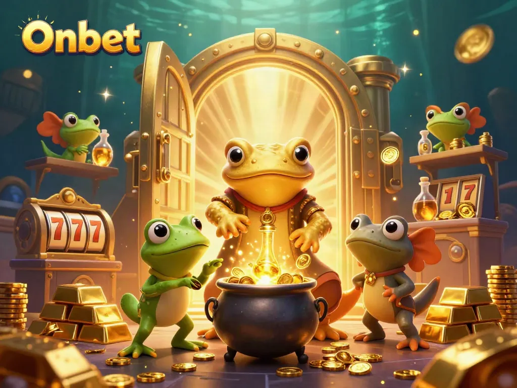 Experience thrilling gaming with Onbet's dynamic casino scene featuring fantasy characters and sparkling treasures.
