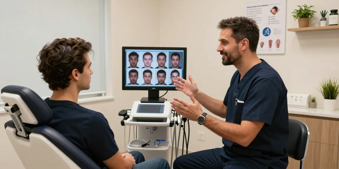 Hair transplant Istanbul consultation between patient and surgeon in a modern clinic.