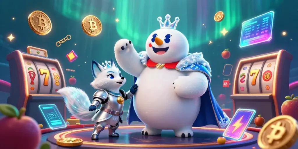 Experience thrilling gameplay with raja99's vibrant slot scene featuring animated characters and crypto elements.