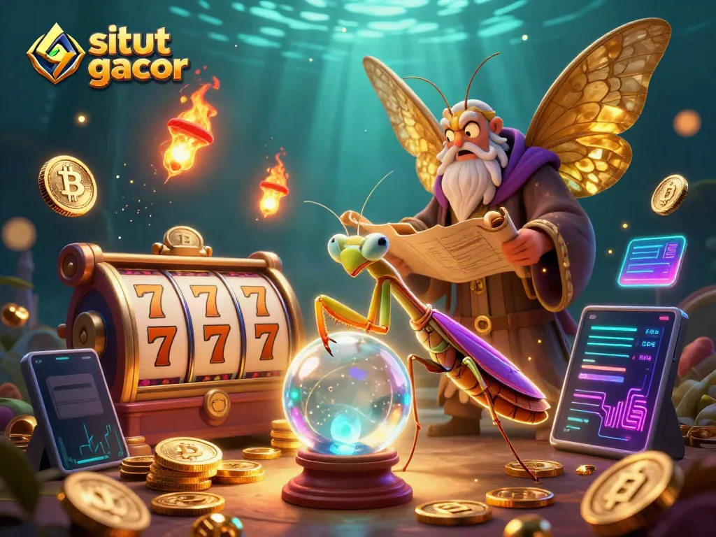 Engage with the dynamic world of situs slot gacor through this enchanting 3D illustration depicting fortune tellers and magical elements.