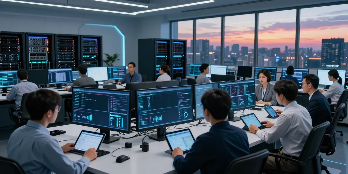 Engineers collaborating in a high-tech control room focused on the AI Token Economy.