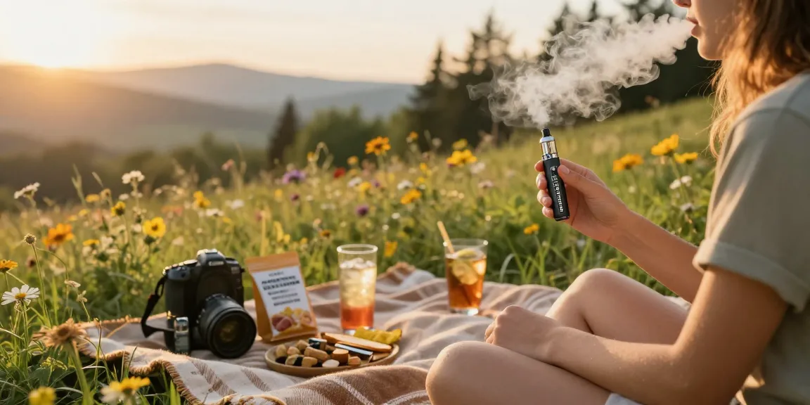 Enjoying the benefits of cbd vs thc while relaxing in nature with a premium cannabis vape.