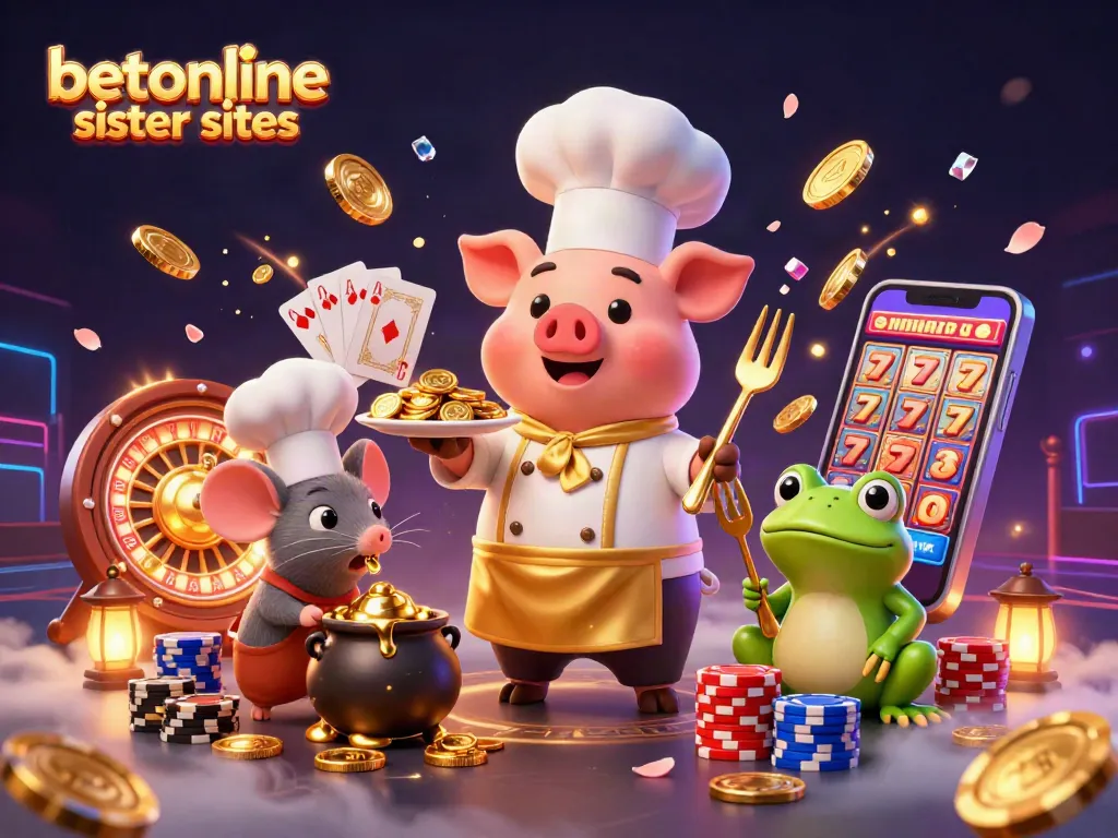 Experience the excitement of betonline sister sites with gourmet gold coins and vibrant casino elements.