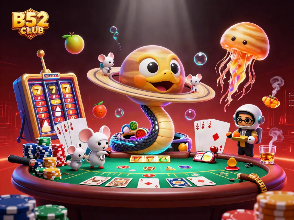 B52CLUB players betting on a cosmic roulette scene with vibrant jackpot elements