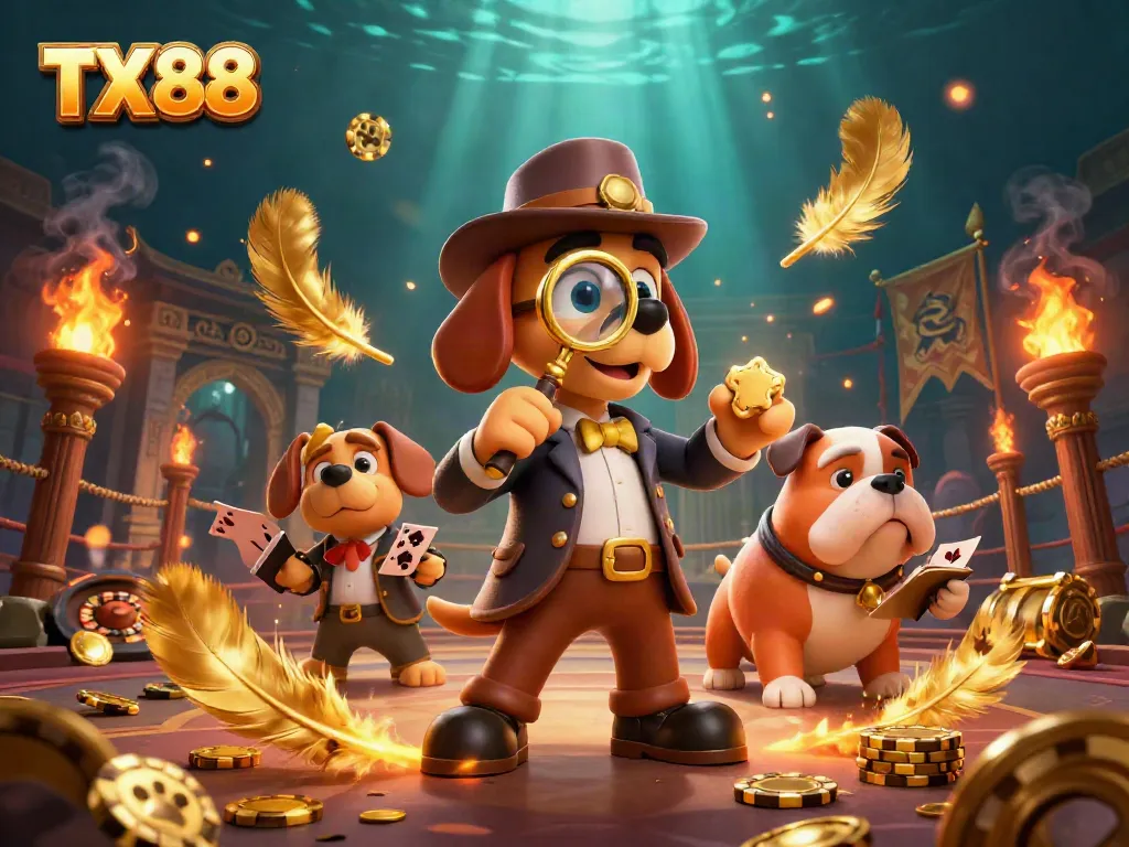 Experience thrilling gameplay with TX88, as a detective uncovers poker chip clues amidst dynamic casino elements.